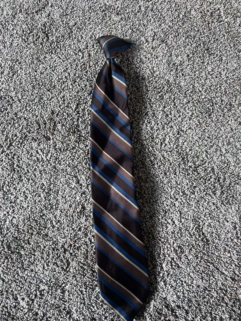 Clip-On Necktie Brown Striped Silk Clip On Tie